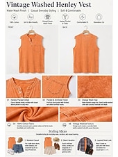 お買い得  プレーンTシャツ-softfade™ レディース 100% コットン ヘンリーシャツ ウォッシュ加工 アシッドウォッシュ ヴィンテージ ウォッシュ加工 ヴィンテージファッション スタイリッシュ ノースリーブ ラグランスリーブ ヘンリー ロングトップス カジュアル ビーチ ブルー パープル オレンジ 夏 春