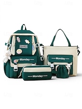 baratos Barn og tenåring ryggsekker-Student's pastel-colored student backpack set, large-capacity polyester backpack, with tote bag and pencil case, large capacity with multiple pockets, available in various colors, cute and adorable ba