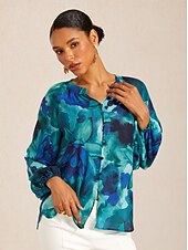 cheap Blouses &amp; Shirts-Abstract Floral Chiffon Crop Top