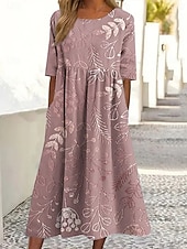  Per donna Abito Midi Abito a Tubino Vacanza Casual Boho Quotidiano Abito Estivo Abito Primaverile Vestibilità comoda Floreale Grafico Manica Corta Girocollo Blu Bianco Rosa Albicocca Estate Primavera