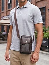 ieftine Genți de Băieți-geantă crossbody bărbătească din piele naturală - borsetă cu 3 compartimente &amp;geantă de umăr cu compartimente multiple, capacitate mare &amp;curea reglabilă pentru călătorii și naveta &amp;casual de zi cu zi,