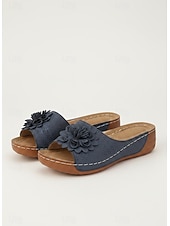 お買い得  Chinelos de slide-Women's Wedge Sandals with Floral Embellishments and Perforated Design – Comfortable and Stylish Summer Shoes for Casual Wear and Outdoor Events