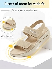 preiswerte Komfortsandalen-Komfortable Damen-Sandalen mit Mandelform und Fußgewölbeunterstützung – verstellbare, weite Wandersandalen mit Fußgewölbeunterstützung und gepolsterter Sohle &amp;Atmungsaktive Strickbänder für