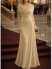 economico Abiti da Sera a Linea A-Linea ad A Tubino Colonna Lunghezza al pavimento Abito da Sera Elegante Floreale Senza Maniche Scollo a Cascata Matrimonio Formale Tasca Tessuto Elasticizzato Tessuto Lurex con Arricciato