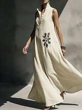 economico Abiti Boho-Per donna Abito maxi Abito Boho Elegante Vacanza Vestibilità regolare Floreale Senza Maniche Collo alla coreana Azzurro cielo Verde Albicocca Primavera