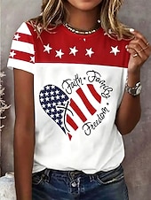  アメリカ独立記念日 女性用 Tシャツ プリント グラフィック 国旗 ヴィンテージ スタイリッシュ クラシック 半袖 クルーネック レギュラートップス カジュアル 日常 週末 ブルー ルビーレッド パープル 夏 春