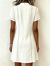  Mujer Vestido hasta la Rodilla Vestido de cambio Vestido informal Elegante Vacaciones Casual Ajuste regular Graphic Raya Manga Corta Cuello Alto Azul Piscina Blanco Rosa Beige Verano Primavera