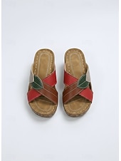billiga Slide Sandaler-kvinnors flerfärgade blad patchwork-sandaler - bekväma tofflor med öppen tå för vardags- och utomhuskläder