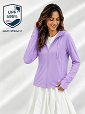 cheap Casual Jackets-Women's Casual Jacket Sun Protection Quick Dry Adjustable Casual Solid Color Casual Regular Hooded Regular Fit Long Sleeve Outerwear White Sky Blue Purple Summer Spring