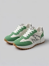 economico Sneakers da donna-scarpe da ginnastica da donna verdi con stampa leopardata - scarpe basse con lacci, calzature casual comode per l'uso quotidiano, per camminare &amp; viaggio