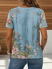  Mujer Camiseta Estampado Ombre Floral Graphic Elegante Clásico Casual Manga Corta Cuello Barco Escote Redondo Tops regulares Casual Diario Azul Piscina Blanco / azul Blanco Verano Primavera Otoño