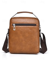 cheap Men's Bags-Men's Vintage Faux Leather Crossbody Bag, Multi-Color Large Capacity Multi-Pocket Shoulder Bag with Adjustable Strap for Travel Vacation and Daily Commute