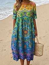  Per donna Abito Midi Tubino Vestito T-Shirt Abito a trapezio Abito Estivo Vacanza Casual Boho Quotidiano Abito Estivo Abito Primaverile Vestibilità comoda Floreale Grafico Geometrico Manica Corta