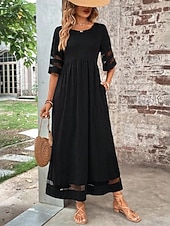 cheap Plain Dress-Women's Maxi Dress Sundress Casual Dress Vacation Casual Boho Beach Party Date Regular Fit Plain Half Sleeve Crew Neck Black Red Green Summer Spring