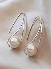 abordables Pendiente de mujer-Pendientes de mujer de aleación con forma de gota de agua y perlas de imitación, diseño elegante y minimalista para uso diario, negocios, vacaciones y ocasiones semiformales.