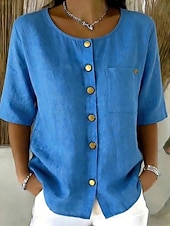  Dames Overhemd Effen Kleur Effen Vintage Stijlvol Halve mouw Lange tops Casual blauw Zwart Geel Lichtgroen Blozend Roze Zomer Lente