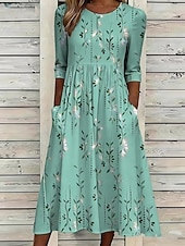 cheap Casual Floral Dresses-Women's Midi Dress Shift Dress Vacation Casual Boho Daily Summer Dress Spring Dress Regular Fit Floral Graphic Paisley Short Sleeve Crew Neck Blue Purple Green Summer Spring Fall Winter