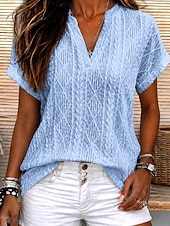  Femmes Chemisier texturé Elegant Tops tricotés texturés Texturé Géométrique Élégant Classique Manche Courte Col en V Hauts Longs Occasionnel Bleu Blanche Jaune Rose Claire bleu marine Été Printemps