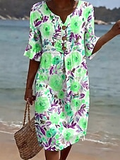  Per donna Abito al ginocchio Vestito Casual Abito a trapezio Elegante Vacanza Spiaggia Ferie Vestibilità regolare Floreale Grafico Manica Corta Scollo a V Blu Giallo Rosa Verde Estate Primavera