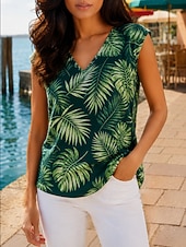 economico T-shirt floreale-Per donna Top con spalle scoperte Maglietta Top estivi Canotta Floreale Grafico Piante Elegante Vintage Moda Senza Maniche Scollo a V Top lunghi Casuale Verde chiaro Rosso Verde scuro Arcobaleno