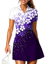 abordables Robe de tennis pour femmes-Femmes Dégradé Floral Robe de tennis tenue de sport Manche Courte Floral Imprimé Respirant Tennis Le golf Badminton Col Col Polo Robe Noir avec blanc Rouge bleu marine Vêtements de tennis
