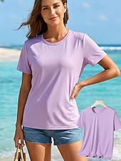 cheap Plain tee-Women's T Shirt Plain Vintage Stylish Basic Short Sleeve Crew Neck Regular Tops Casual Daily White Pink Purple Green Summer Spring