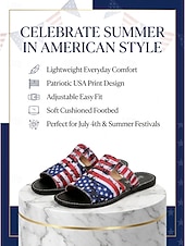  Women's Patriotic USA 250th Anniversary Sandals - American Flag Stars & Stripes Slide Slippers for 4th of July, Beach Vacation & BBQ Party