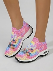  Women's Colorful Patriotic Tie Dye Slip-On Sneakers – Lightweight USA Flag Walking Shoes for Independence Day, Parade & Summer Festivals