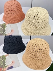 billige Ferietilbehør-dame vintage stråbøttehatt – håndvevd pustende solhatt, lett &amp;sammenleggbar, elegant strandhatt for sommerferier, reiser og utendørsaktiviteter