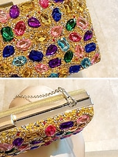 preiswerte Clutches &amp; Taschen für die Abendgarderobe-Luxuriöse Damen-Abendclutch mit Strasssteinen, goldfarbene, kristallverzierte Handtasche mit festem Rahmen und Kettenriemen für formelle Hochzeiten, Cocktailpartys und Galaveranstaltungen