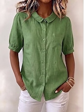  Pentru femei Cămașă Culoare solidă Elegant Zilnic Casual Manșon scurt Gulerul Peter Pan Topuri lungi Casual Zilnic Concediu Albastru piscină Verde salvie Roz Îmbujorat Trifoi Gri Vară Primăvară