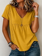  Women's Shirt Solid Color Bohemia Vacation Vintage Sleeveless V Neck Long Tops Casual Blue White Yellow Pink Summer Spring