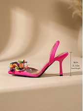 preiswerte Frauen-Florale Pailletten-Slingback-Stilettos für Damen, spitze Partyschuhe für Resort-Abende und Urlaubsveranstaltungen