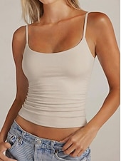 abordables Réservoir Simple-Femmes Débardeur Couleur Unie Élégant Occasionnel Sans manches Bretelles Fines Hauts Réguliers Occasionnel Quotidien Sports Bleu Kaki Noir Blanche Rose Claire Été
