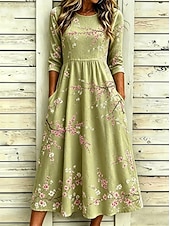  Per donna Abito Midi Abito a Tubino Vacanza Casual Boho Quotidiano Abito Estivo Abito Primaverile Vestibilità regolare Floreale Grafico Manica Corta Girocollo Blu Verde Arcobaleno Estate Primavera