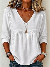  Dames Overhemd Effen Kleur Effen Bohemen Vakantie Vintage V-hals Lange tops Casual blauw Zwart Wit Geel Blozend Roze Zomer Lente