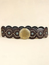 preiswerte Damengürtel-Boho-Gürtel mit runden Conchos für Damen, Western-Taillengürtel aus Kunstleder mit türkisfarbenen Nieten, Vintage-Gürtel mit Concho-Verzierung für Kleider, Festivals, Urlaub, Cowgirl-Look und lässige