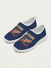  Damesschoenen in blauw met Amerikaans jubileummotief - casual sneakers met print van de Amerikaanse adelaar, ademend mesh bovenwerk en lichtgewicht EVA-zool, perfect voor parades en festiviteiten op 4