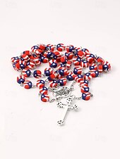  Halsband med kors i amerikanskt flagga för kvinnor - patriotiskt långt hänge med röda vita blå pärlor för amerikanskt 250-årsjubileum, självständighetsdagen och religiösa evenemang &smycken för