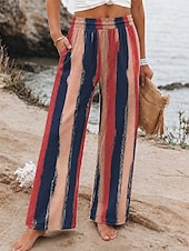 economico Pantaloni Grafici-Per donna Gamba larga Chinos Vacanza Essenziale Lunghezza intera Misura del girovita medio Grafico Stampato Confortevole Inelastico Vacanza Formale Streetwear Rosso - rosa Verde Bianco + blu Estate