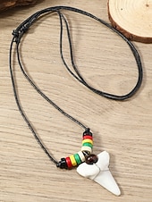 billiga Herrsmycken-herrhalsband med vargtand i bohemiskt skick - vintagehänge i konstben med justerbart vaxsnöre, smycken i etnisk tribalstil i akryl för sommarsemester och resor &amp;dagligt vardagskläder
