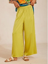 abordables Pantalons-pantalon large jaune en satin soyeux