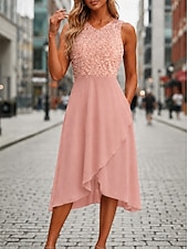 preiswerte Chiffonkleider-Damen Midikleid Chiffonkleid Paillettenkleid Cocktailkleid Elegant Mode Modern Urlaub Party Wochenende Normale Passform Blumen Ärmellos V Ausschnitt Schwarz Rosa Rote Grün Sommer Frühling