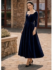 abordables Longueur de cheville-Ligne A Longueur cheville Robe de Soirée Robe de Cocktail Robe d'invité de mariage Robe de Mère de Mariée  manche longue Col en V Élégant robe demoiselle d honneur Fête de mariage Velours avec Plis