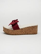 economico Sandali con zeppa-Sandali con zeppa e plateau da donna color bordeaux con fiocco - cinturini trasparenti per un look casual e feste estive in giardino &amp;vacanze