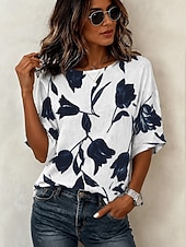 ieftine Bluze florale-Pentru femei Bluză Imprimeu Floral Grafic Boemia Epocă Tropical Lungime Manșon 3/4 Stil Nautic Topuri obișnuite Casual Zilnic Îmbrăcăminte de vacanță Albastru piscină Alb Roz Îmbujorat Trifoi Bej