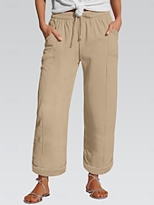 voordelige Rechthoekige Broeken-Dames Katoen Vrijetijdsbroek Recht Modieus Streetwear Casual Volledige lengte Hoge taille Effen Zak Elastische tailleband Comfortabel Zacht Rekbaar Dagelijks Buiten Straat Lichtgrijs Khaki