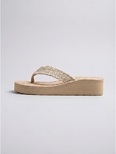 preiswerte Rutschsandalen-Damen-Flip-Flops aus Stroh mit Plateausohle – sommerliche Keilsandalen im Boho-Stil mit geflochtenen Riemen, ideal für Strandurlaub und Resort-Aktivitäten. &amp;gemütliches Spazierengehen im Freien