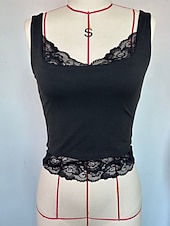  Mulheres Malha Íntima Tops de renda Renda Côr Sólida Férias Diário Sensual Sem Manga Sem Mangas Com Alças Tops curtos Casual Diário Preto Branco Verão Primavera