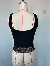  Mulheres Malha Íntima Tops de renda Renda Côr Sólida Férias Diário Sensual Sem Manga Sem Mangas Com Alças Tops curtos Casual Diário Preto Branco Verão Primavera